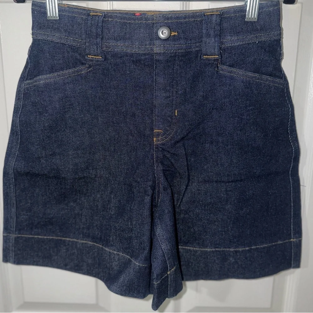 SPANX Dark Wash High Rise Denim Shorts Shaping Wide Leg Size S